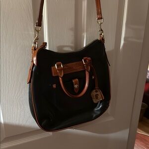 Dooney & Bourke Black and Brown Leather Shoulder Bag with Gold Hardware